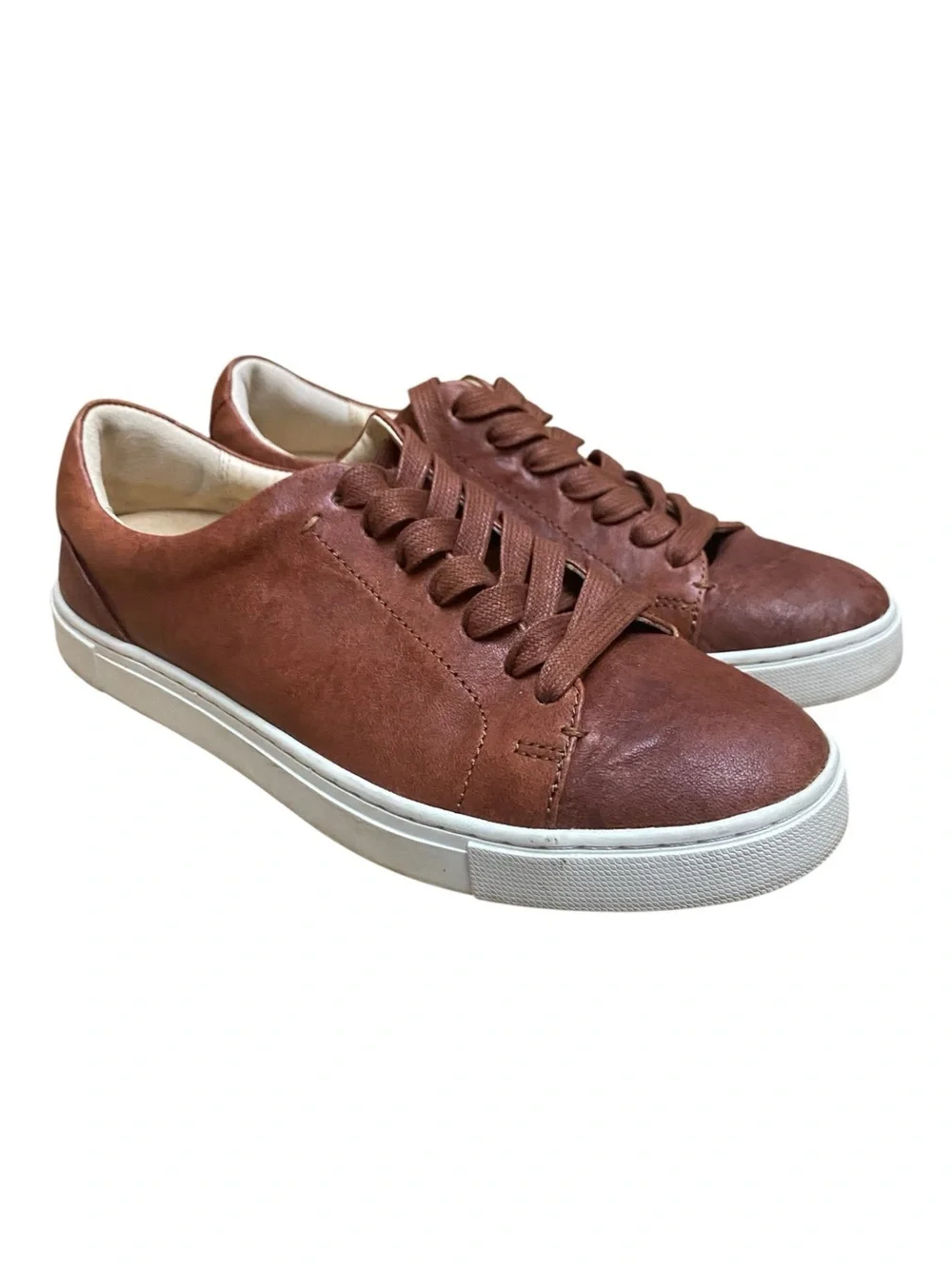 Frye Ivy Low Top Leather Fashion Sneakers Cognac Lace Up Comfort